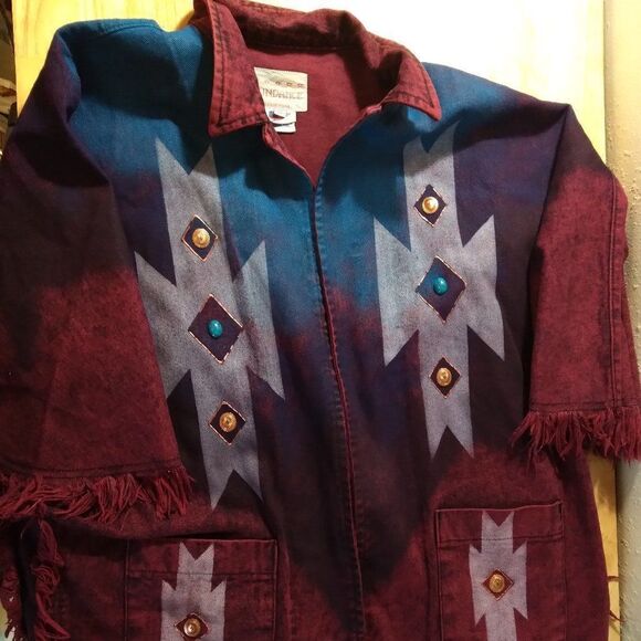 Vintage Sundance Denim Wear Aztec Pattern Poncho - Picture 1 of 9